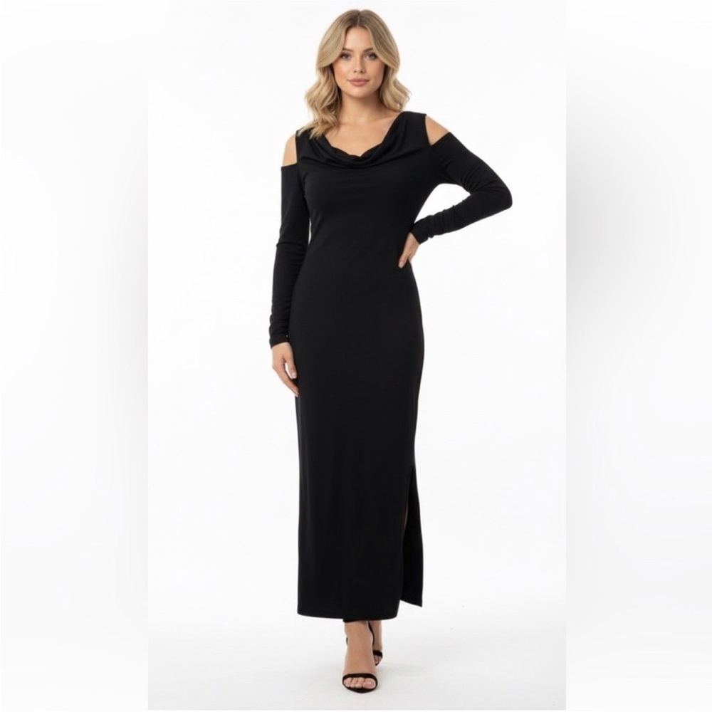 Kris Jenner Collection Elegant Black Cold Shoulder maxi Dress size medium